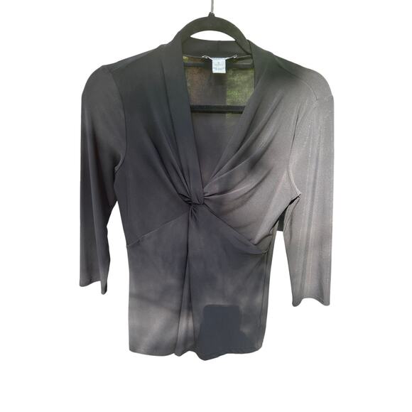 White House Black Market Women’s Small Twist Front 3/4 Sleeve Top Black - Picture 1 of 5